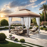 Garvee 12x12 Ft Instant Pop-Up Gazebo Waterproof Canopy Tent with Mosquito Netting & Sidewalls for Patio Garden Backyard Party, Adjustable Height, Black - Khaki (Top Cloth) + Brown
