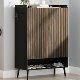 Garvee Large Shoe Cabinet With 2 Doors Adjustable Shelves Shoe Organizer For Entryway Hallway Living Room Black Nut-Brown - Black
