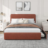 Garvee Upholstered Platform Bed Frame with Headboard, Faux Leather, Storage Drawers, Full Size, Brown - Brown
