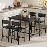 Garvee Dining Table Set for 4 with Corner Protector, Upholstered Bar Chairs, Counter Height, Retro Gray, Small Space