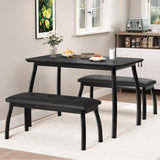 Garvee 43in Dining Table Set with 2 Upholstered Benches, Industrial Kitchen Furniture for Small Spaces, Black