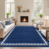 Garvee Washable Rug 8x10 Blue Non Slip Low Pile Solid Bordered Area Rug for Living Room Bedroom Dining Room