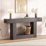 Garvee 63 in Farmhouse Entryway Table with Storage & Charging Station, Narrow Console Table for Living Room, Grey - Gray