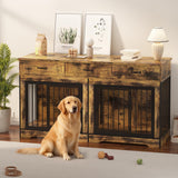 Garvee XL Dog Crate Furniture for 2 Dogs, Heavy Duty Double Dog Crates with 3 Drawers, Indoor Dog Kennel as TV Stand, 70.9" L, Sunset Glow - Sunset Glow
