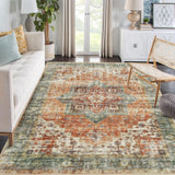 Garvee Area Rug 9x12 Non-Slip Vintage Low Pile Rugs Washable Rug Indoor Floor Cover Print Distressed Carpet Non-Shedding Oriental Area Rug for Living Room Bedroom, 9’x12’, Brown - Brown & Khaki