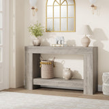 Garvee 47 in Farmhouse Console Table With 2 Tiers And Storage, Large Wooden Sofa Table For Entryway, Hallway, Living Room, Rustic Wood Finish - Grey