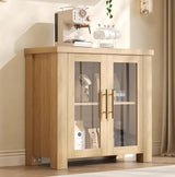 Garvee Buffet Cabinet with Storage, 31.5" Sideboard Credenza with Tempered Glass Doors for Living Room, Dining Room, Kitchen, Natural Wood - Natural Wood