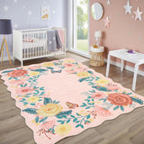 Garvee 5x7 Scalloped Rugs Floral Non-Slip Washable Living Room Bedroom Nursery Pink - Pink