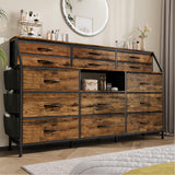 Garvee Wooden Storage Cabinet 14 Drawers Fabric Dresser for Bedroom 55" Vintage Brown - Vintage