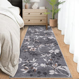 Garvee Washable Kitchen Runner Rug 2x6 Non Slip Floral Runners for Bathroom Laundry Grey Low Pile Modern Floor Carpet - Grey