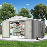 Garvee Large Outdoor Storage Shed 10x12FT Metal Garden Shed with Vents Lockable Grey for Yard and Farm