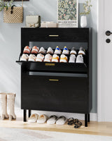 Garvee Shoe Cabinet With 2 Flip Drawers Adjustable Shelves Dustproof Storage White Finish Space-Saving Design For Entryway And Hallway 80x25x109cm - Schwarz