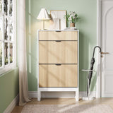 Garvee Shoe Storage Cabinet With 2 Flip Drawers, Farmhouse Fluted Shoe Organizer, Metal Legs, Slim Narrow Rack For Entryway, Foyer, Hallway, White