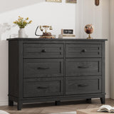 Garvee 6 Drawer Dresser for Bedroom, Wooden Storage Chest, 47 in Wide, Dark Black, Freestanding