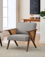 Garvee Linen Accent Chairs Mid-Century Modern Armchair Wood Legs Living Room Bedroom Waiting Room Soft Linen Upholstery Durable Rubberwood Frame - Gary