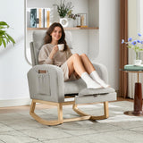 Garvee Nursery Rocking Chair with Adjustable Footrest, Teddy Fabric, Solid Wooden Legs, High Backrest, Gray, Living Room & Bedroom - Wooden Legs Teddy Velvet | Light Gray