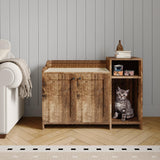 Garvee Cat Litter Box Enclosure with Storage Shelf and Wooden Barn Door, Indoor Cat House End Table, Fits Most Litter Boxes, Retro Style - Brown