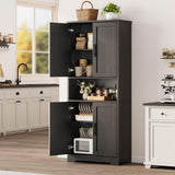 Garvee 70in Tall Kitchen Pantry Cabinet Black, Storage Cabinet with Doors and Adjustable Shelves for Living Room, Dining Room, Bathroom - Black Ash With 1 Slot