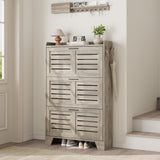 Garvee Shoe Storage Cabinet with 3 Flip Drawers, Side Hooks, Slim Narrow Rack for Entryway, 13.8 Inch Depth, Gray - Grey