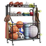 Garvee Sports Equipment Organizer Large Capacity Garage Toy Organizer with Hooks and Baskets Rolling Ball Cart Black 16.5D x 36.1W x 45.6H