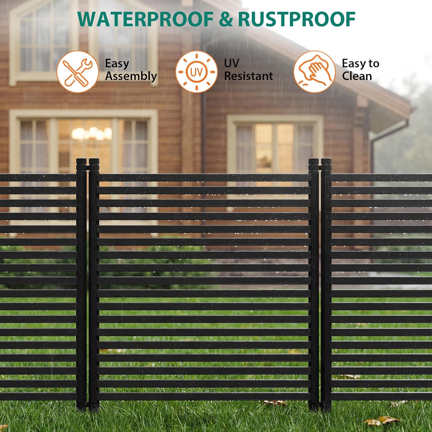Garvee Outdoor Privacy Fence Panels Metal Rustproof No-Dig Design Decorative Pattern Connectable for Yard & Flower Bed 48"x71" Black