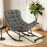 Garvee Papasan Rocking Chair with Thick Cushion and Footrest for Indoor and Outdoor Use, Oversized Wicker Rocker, Dark Grey - Dark Gray