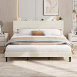 Garvee King Size Corduroy Upholstered Bed Frame with USB Charging Station, Adjustable Storage Headboard, Wooden Slats, Beige - Beige