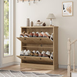Garvee Shoe Cabinet with 2 Flip Drawers Adjustable Shelf Freestanding Entryway Hallway Natural Oak - Natural Oak