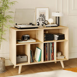 Garvee Large Record Player Stand Wood Vinyl Storage Cabinet with Charging Station for Living Room Bedroom Natural - Natural Wood Color