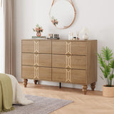 Garvee Modern Wooden 6 Drawer Dresser with Vintage Pattern Design, Chest Dresser with Deep Drawers for Bedroom, Living Room and Entryway, Oak and Gold