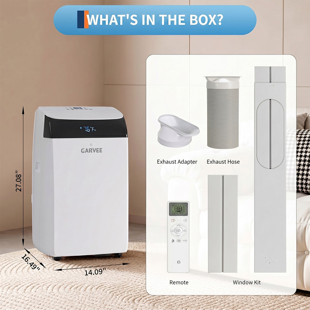 Garvee 14,000 BTU 3-in-1 Portable Air Conditioner with Dehumidifier & Fan, Portable AC Units Cools up to 750 Sq. Ft., Remote Control, Auto Swing, Sleep Mode, White Top