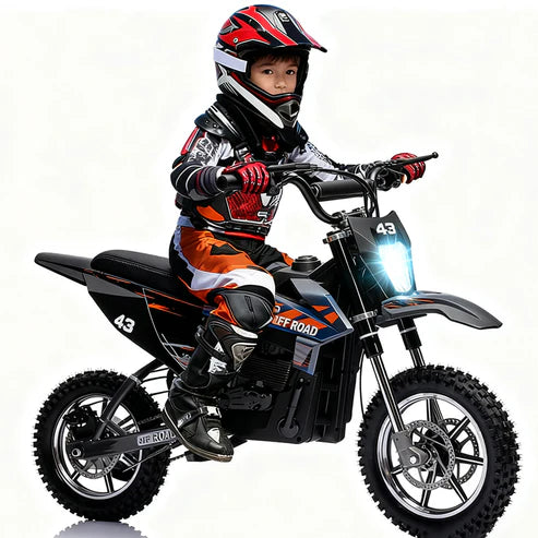 Garvee Ride - Série T : Moto électrique tout-terrain pour enfants 36 V, moteur sans balais 350 W/25 km/h, LED, siège en cuir confortable, capacité de charge maximale de 79 kg - Noir