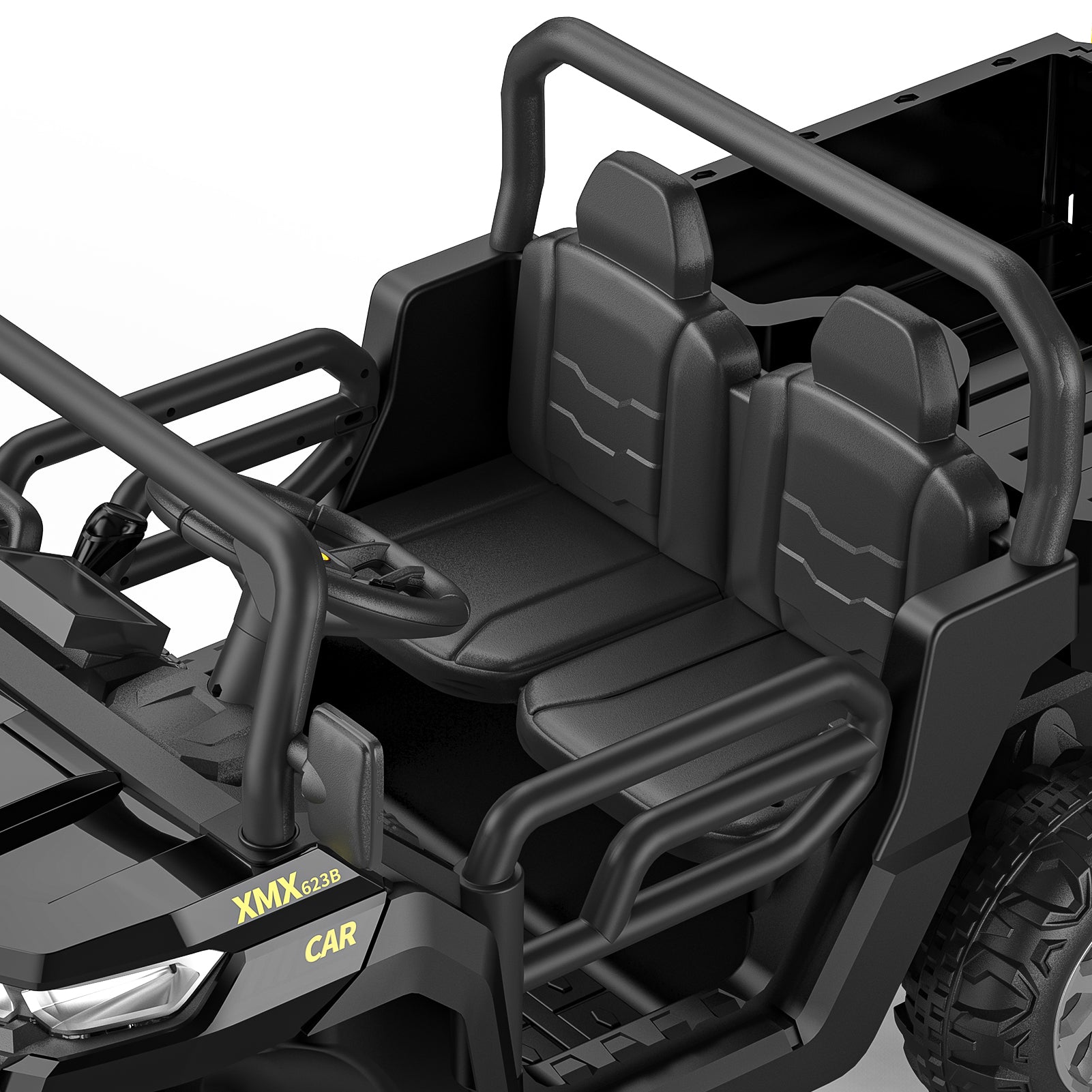 Garvee Camion benne électrique 24 V pour enfants, voiturette 2 places avec télécommande parentale, 4 roues motrices 6 roues, benne de style UTV, musique Bluetooth, noir