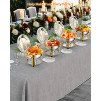 Garvee Chafing Dish for Buffet 6 Pack, 5QT Round Chafing Dishes Buffet Set w/Lid Holder, Stainless Steel Chafers and Food Warmers with Spoon and Tweezers for Parties, Weddings, Events, Banquet, Gold