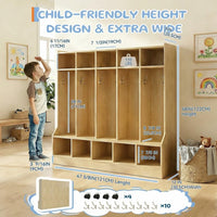 Garvee Kids Coat Locker with Bench, 10 Cubbies, Smooth Wood Surface, Daycare & Classroom, Natural Wood Finish
