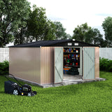 Garvee 12x12x6.4 ft Outdoor Metal Storage Shed with Lockable Doors & Air Vents for Backyard Garden Patio Lawn, Large Durable Rustproof Gray