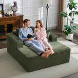 Garvee Oversized Chaise Lounge Chair Indoor Corduroy 54x61" Cloud Boneless Sofa with Pillows Armrests Deep Seat Comfy Sleeper Couch - Green