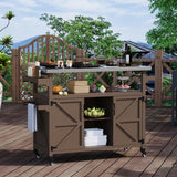 Garvee Outdoor Grill Cart with Storage Cabinet Stainless Steel Tabletop Portable BBQ Prep Station for Deck Patio Backyard Coffee - Coffee
