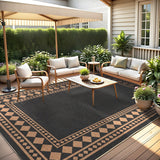 Garvee Large Easy Jute Rugs 10x13 Indoor Outdoor Non-Slip Living Room Rug Black Brown - Border|Black Brown
