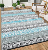 Garvee Outdoor Rugs 8x10 Waterproof Plastic Straw Mats for Patio Backyard Porch Deck Balcony Reversible Blue & Gray - Blue & Gray