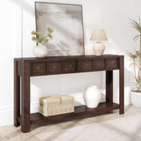 Garvee 59 in Long Console Table Wooden Entryway Table with 2 Drawers & Open Storage Shelf Sofa Table Behind Couch Farmhouse Style Brown - Brown Red