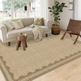 Garvee Modern Jute 9x12 Scalloped Washable Area Rugs for Living Room, Solid Rug for Bedroom Girls, Non Slip Throw Mat With Rubber Back, Soft Dorm Nursery 9x12 Carpet for Dining Room - Jute