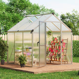 Garvee 6x6 Ft Polycarbonate Greenhouse With Roof Vent And Lockable Push Door For Outdoor Garden Backyard Patio Lawn, Silver - Silver