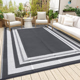 Garvee Outdoor Rugs 9x12 Waterproof Portable Patio Reversible Plastic Straw Rug Modern Plaid - Grey/White
