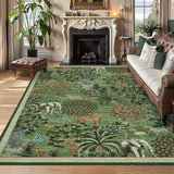Garvee Jungle Washable Rug 9x12 Area Rug Animal Print Non Slip Low Pile Forest Green - Forest Green