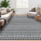 Garvee Living Room Area Rug 9x12 Boho Rug Indoor Non-Slip Large Bedroom Rug Stain Resistant Throw Floor Carpet Gometric Dining Room Rug Moroccan Accent Rug for Home Office, Black - Black