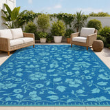 Garvee 8x10 Porch Rugs Outdoor Waterproof Vintage Floral Camping Rug Foldable Plastic Straw Dark Blue - Floral|Dark Blue