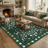 Garvee Washable Floral Rugs 8x10 Large Vintage Living Room Carpet Boho Non-Slip Soft Low Pile Thin Bedroom Floor Mat Indoor Green