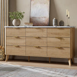 Garvee Fluted Dresser with 9 Deep Drawers for Bedroom, Living Room, Kids Room, Hallway, 60.6" Wide, Natural Oak with Faux Marble Top - Natural
