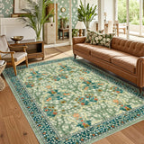 Garvee 8x10 Area Rugs Washable Non Slip Stain Resistant Ultra Soft Floral Rug Sage Green for Living Room Bedroom Dining Room Nursery Playroom Office - B.Green